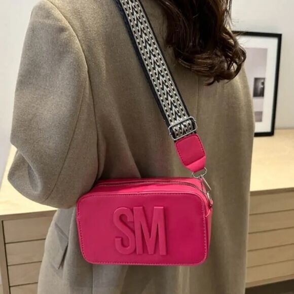 Trendy Vegan Leather Rectangle Crossbody Chest Bag Adjustable Strap - Picture 10 of 12